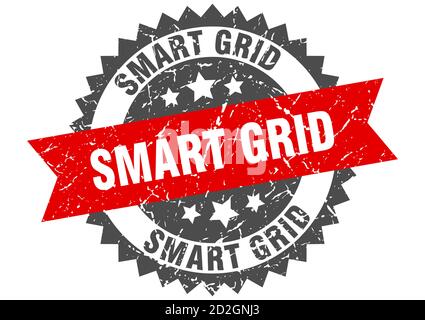 smart grid stamp. grunge rotonda con nastro Illustrazione Vettoriale