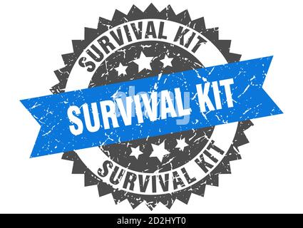 kit di sopravvivenza timbro. grunge rotondo segno con nastro Illustrazione Vettoriale