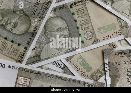 Cinquecento rupie sfondo di valuta indiana , valuta di carta India Foto Stock