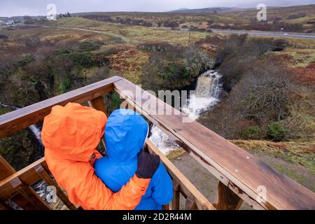 mirador, An Cainc, Diatomita, minería, Trotternish, Highlands, Escoia, Reino Unido Foto Stock