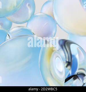 Gocce d'acqua che si levitano. Sfondo di belle gocce d'acqua. Rendering 3D Foto Stock