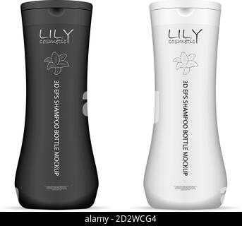 Set per la pulizia dei biberon cosmetici bianchi. Contenitori realistici per shampoo, gel, sapone liquido e altri prodotti cosmetici. illustrazione vettoriale 3d Illustrazione Vettoriale
