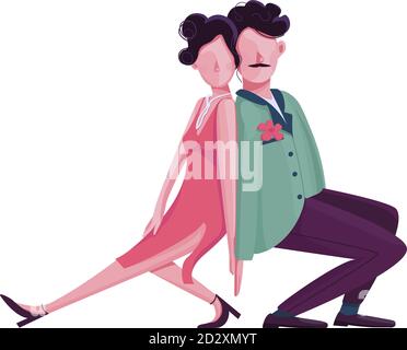 Uomo e donna che ballano tango piatto colore vettore volto senza volto carattere. Appassionati di danza latina. Salsa partner isolato cartoon illustrazione per Illustrazione Vettoriale