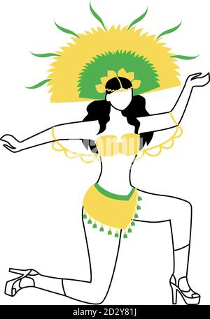 Ragazza che esegue samba sagoma piatta illustrazione vettoriale. Festa tradizionale. Abbigliamento navale. Donna danzante 2D isolato contorno carattere su bianco Illustrazione Vettoriale