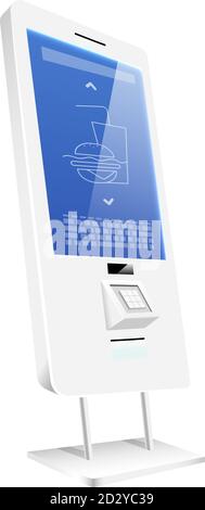 Contatore digitale per alimenti con display a sensore, illustrazione vettoriale realistica. Oggetto a colori piatti per chioschi automatici interattivi. Costruzione di auto-ordine in linea Illustrazione Vettoriale