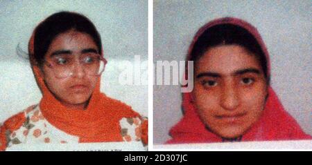 Raccolta della polizia: Le sorelle Razia Ahmed e Yasmin Sarwar (R), che erano tra dieci membri della stessa famiglia condannati alla Corte della Corona di Preston nel marzo di quest'anno di cospirazione per le compagnie di assicurazione contro le frodi, il DSS e il Criminal Injuries Compensation Board. * le suore sono state ciascuna date tre anni per la loro parte nei crimini, quando sono state condannate a Preston. Il capofila Mohammed Sharif, morto in attesa di condanna, ha faked una serie di sei incidenti stradali in cui le vittime erano altri membri della sua famiglia per fare false dichiarazioni contro le compagnie di assicurazione. Foto Stock