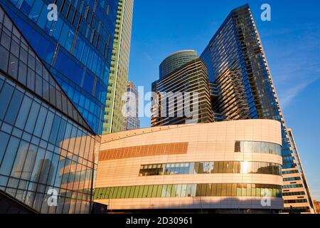 Alti e moderni edifici del Centro Internazionale degli Affari di Mosca (MIBC), conosciuto anche come la "Citta' di Mosca". Mosca, Russia. Foto Stock
