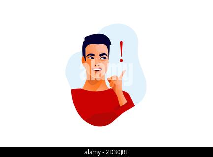Pensare l'uomo. Felice faccia maschile, , idee, ragazzo intelligente Illustrazione Vettoriale
