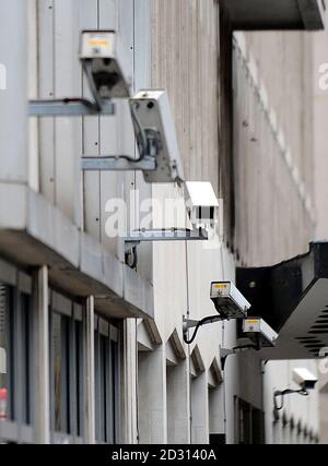 Una foto di stock di telecamere TVCC sul lato di un edificio nel centro di Londra. Foto Stock