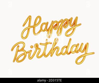 Happy Birthday Golden testo 3D isolato su sfondo bianco. Biglietto d'auguri. Illustrazione Vettoriale