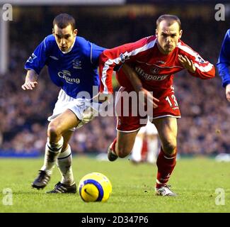 Danny Murphy di Charlton Athletic (a destra) combatte per la palla con Leon Osman di Everton Foto Stock