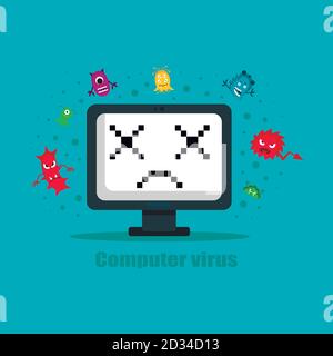 Attacco di sicurezza Internet da virus informatici, illustrazione vettoriale Illustrazione Vettoriale
