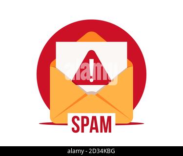 Icona vettore posta INDESIDERATA. Pubblicità, phishing, distribuzione di malware tramite messaggi spam. Distribuzione di messaggi e-mail spam, virus di diffusione di malware Illustrazione Vettoriale