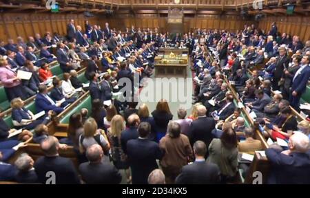 Una visione generale della camera di discussione alla Camera dei Comuni, durante le interrogazioni del primo Ministro alla Camera dei Comuni, Londra. Foto Stock