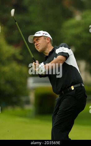 Englands Mark Foster il 9 durante il Barclays Scottish Open a Loch Lomond, Glasgow. Foto Stock