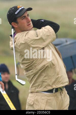 Geoff Ogilvy in azione durante l'Open Championship al Carnoustie Golf Links nella Scozia orientale. Foto Stock