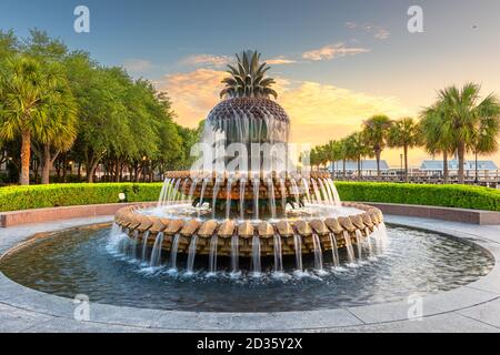 Charleston, Carolina del Sud, Stati Uniti d'America al Waterfront Park Ananas Fontana. Foto Stock