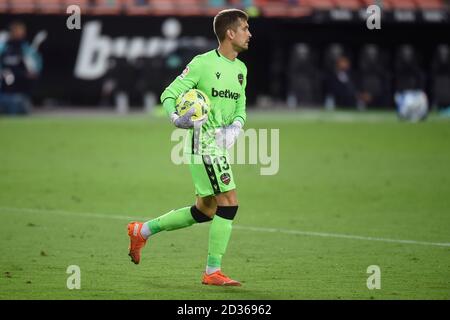 Valencia, Spagna. 13 Settembre 2020. Aitor Fernandez di Levante durante la partita la Liga tra Valencia CF e Levante UD disputata allo stadio Mestalla il 13 settembre 2020 a Valencia, Spagna. (Foto di PRESSINPHOTO) Credit: Pro Shots/Alamy Live News Foto Stock