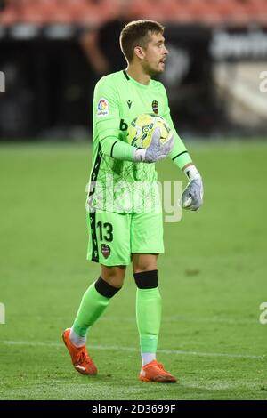 Valencia, Spagna. 13 Settembre 2020. Aitor Fernandez di Levante durante la partita la Liga tra Valencia CF e Levante UD disputata allo stadio Mestalla il 13 settembre 2020 a Valencia, Spagna. (Foto di PRESSINPHOTO) Credit: Pro Shots/Alamy Live News Foto Stock