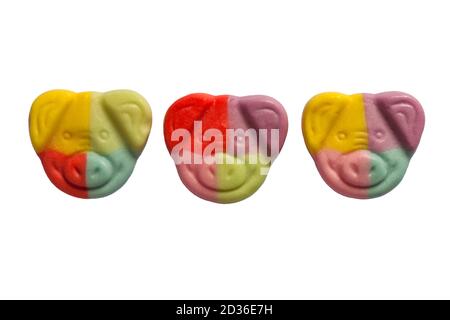 New Marks & Spencer percy Pig party dolci tempo isolato su sfondo bianco - fatto con succo di frutta reale Foto Stock
