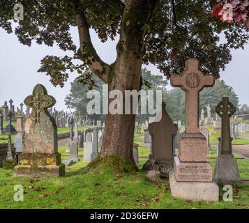 Scozia, Stirling, 02/10/2020 - Cimitero della Città Vecchia con pietre e statue. Foto Stock