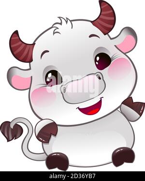 White Metal Ox - simbolo dell'oroscopo cinese per il nuovo anno. Illustrazione Vettoriale