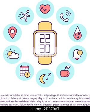 Icona di concetto di orologi intelligenti multifunzione con testo Illustrazione Vettoriale