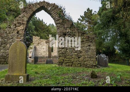 Croce celtica nella chiesa medievale e cimitero stabilito dai Cavalieri Ospitalieri di St John, Johnstown, County Kildare, Irlanda Foto Stock