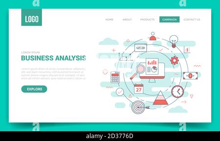 concetto di analisi aziendale con icona circolare per il modello di sito web o. pagina iniziale banner pagina di destinazione Illustrazione Vettoriale