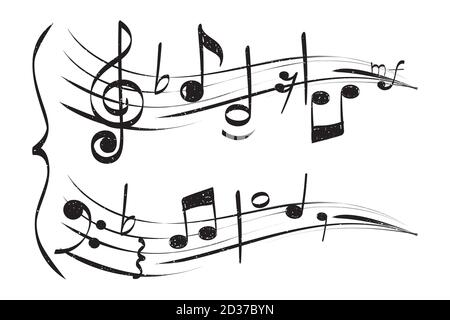 Nota musicale disegnata a mano. Staff acuti clef note musicista vettore isolato su sfondo bianco Illustrazione Vettoriale