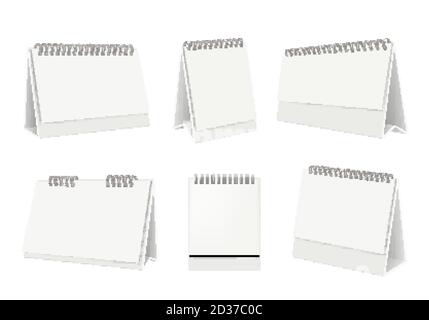 Calendario tabella vuoto. Organizer da tavolo con pagine di white paper vettoriale mockup realistico Illustrazione Vettoriale
