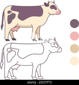 Libro da colorare per bambini.mucca animale farm.contorned doodle. Illustrazione Vettoriale