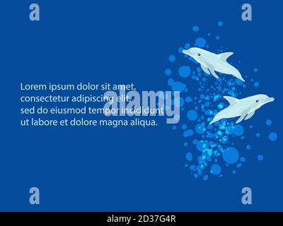 illustrazione vettoriale dei delfini nell'oceano. illustrazione in stile piatto. elemento per il disegno. spazio per il testo. Illustrazione Vettoriale