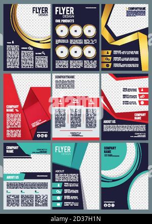 Brochure modificabile. Gli annunci degli opuscoli di affari in rivista coprono i rapporti commerciali modello di disegno vettoriale con le forme colorate moderne Illustrazione Vettoriale