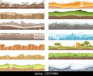 Terreno senza giunture. Cartoon roccia sporcizia paesaggio pietra terreno asset 2d pavimento vettore sfondo Illustrazione Vettoriale