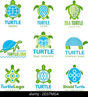 Logo Turtle. Ocean Wild animali stilizzati simboli tatuaggio disegni vettore tartaruga business identità Illustrazione Vettoriale