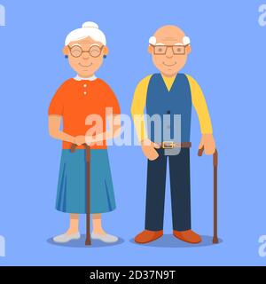 Vecchio uomo Lady.Granny personaggio di famiglia. Cartone animato nonna e nonno. Illustrazione Vettoriale