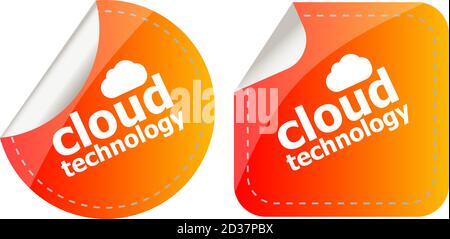 Applicazione cloud stickers etichetta tag set isolato su bianco Foto Stock