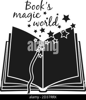 Libri mondo magico stampabile poster design con libro e stelle, illustrazione vettoriale Illustrazione Vettoriale
