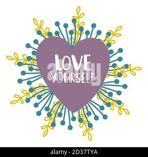 Amatevi coccolare vetector banner con elemento floreale. Mi piace la stampa isolata su sfondo bianco Illustrazione Vettoriale