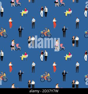 Modello banner persone. Folla di persone diverse attività di strada, città business popolazione moderna e demografia modello senza soluzione di continuità, illustrazione vettoriale Illustrazione Vettoriale