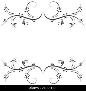 Disegno vettoriale cornice grafica con un motivo floreale per il design. Design astratto della cornice nera isolato su uno sfondo bianco e spazio di copia per il testo Illustrazione Vettoriale