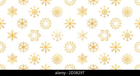 Motivo natalizio senza cuciture con fiocchi di neve d'oro. Nuovo anno di base. Texture festiva. Fiocco di neve d'oro con ornamenti diversi. Vacanza di lusso Illustrazione Vettoriale