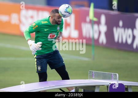 7 ottobre 2020; Granja Comary, Teresopolis, Rio de Janeiro, Brasile; qualificazioni Qatar 2022; Weverton del Brasile durante la sessione di formazione Foto Stock