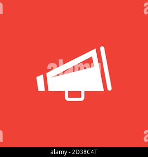 Icona megafono su sfondo rosso. Illustrazione di Red Flat Style Vector. Illustrazione Vettoriale