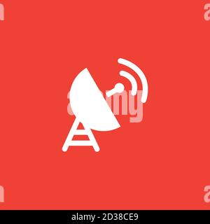 Icona del piatto satellite su sfondo rosso. Illustrazione di Red Flat Style Vector. Illustrazione Vettoriale