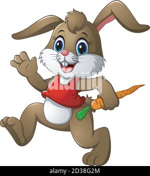 Divertente cartone animato di coniglio che tiene una carota Illustrazione Vettoriale
