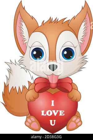 Volpe cartoon con cuore rosso Illustrazione Vettoriale