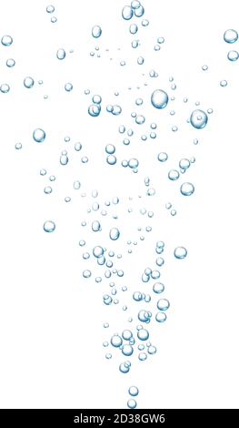Bolle blu. Scintilla il ruscello sottomarino in acqua, mare, acquario. Pop frizzante e bevanda effervescente. Astrarre le bolle di soda fresca. Illustrazione vettoriale Illustrazione Vettoriale