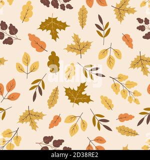 Motivo senza cuciture disegnato a mano con foglie autunnali, umore autunnale. Illustrazione Vettoriale